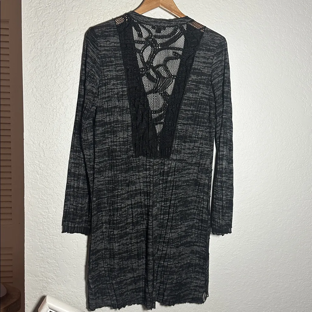 NEW Komarov Black Gray Open Cardigan Lace Mesh Goth Sheer Long Large Witchy - Image 6