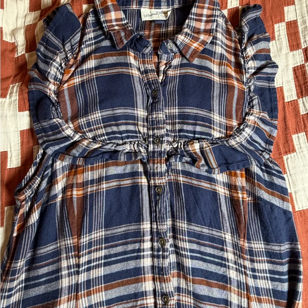 Universal Thread Western Boho Flannel Navy Plaid Sleeveless Midi Dress L - Image 9