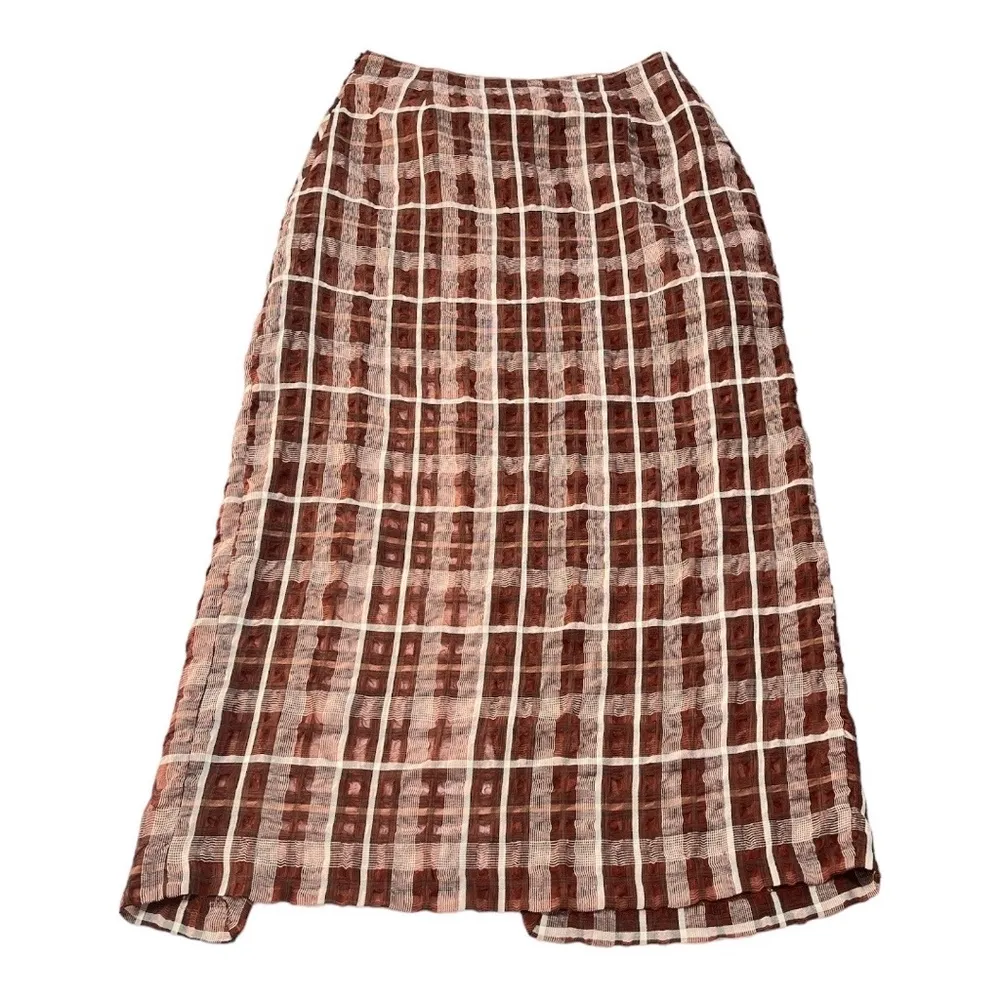 ZARA  Plaid High Slit Midi Skirt Brown White Size XSmall - Image 2