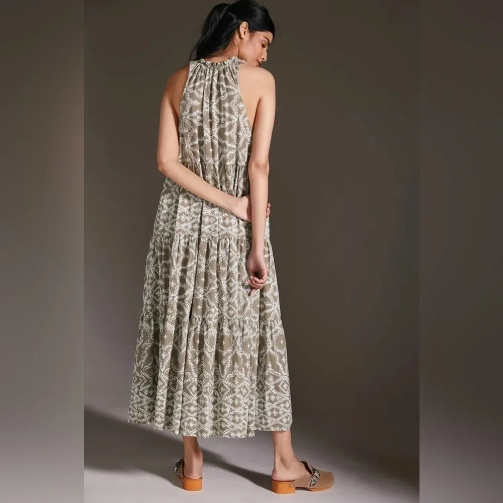 Omika Anthropologie Floral Ruffled Tunic Maxi Dress Sleeveless Tassels green Size XS - Image 2