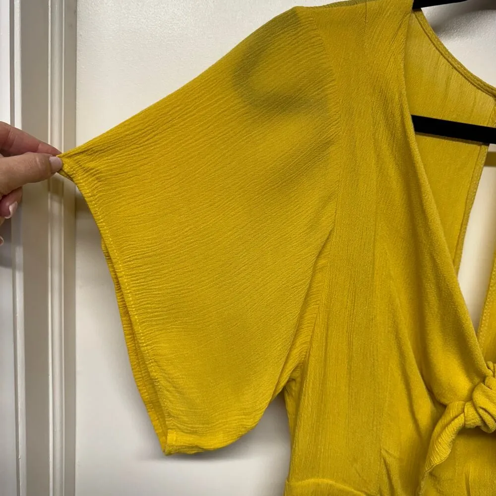 Louna Mustard Tie Romper Flutter Sleeve Open Back Size Small RTR Spring Summer Yellow - Image 5