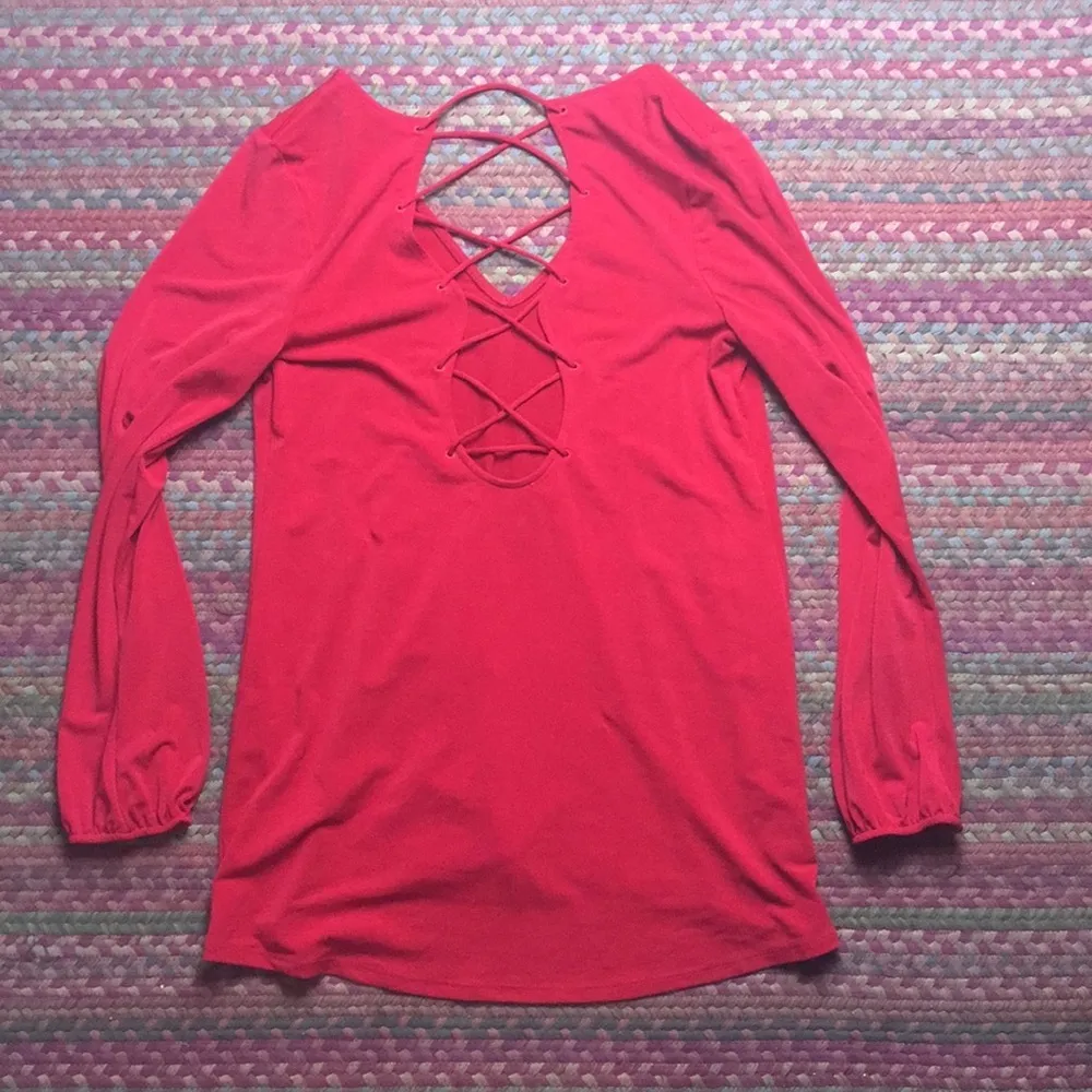 EXPRESS RED LACE UP TUNIC DRESS LONG SLEEVE CRISS CROSSED - Image 4