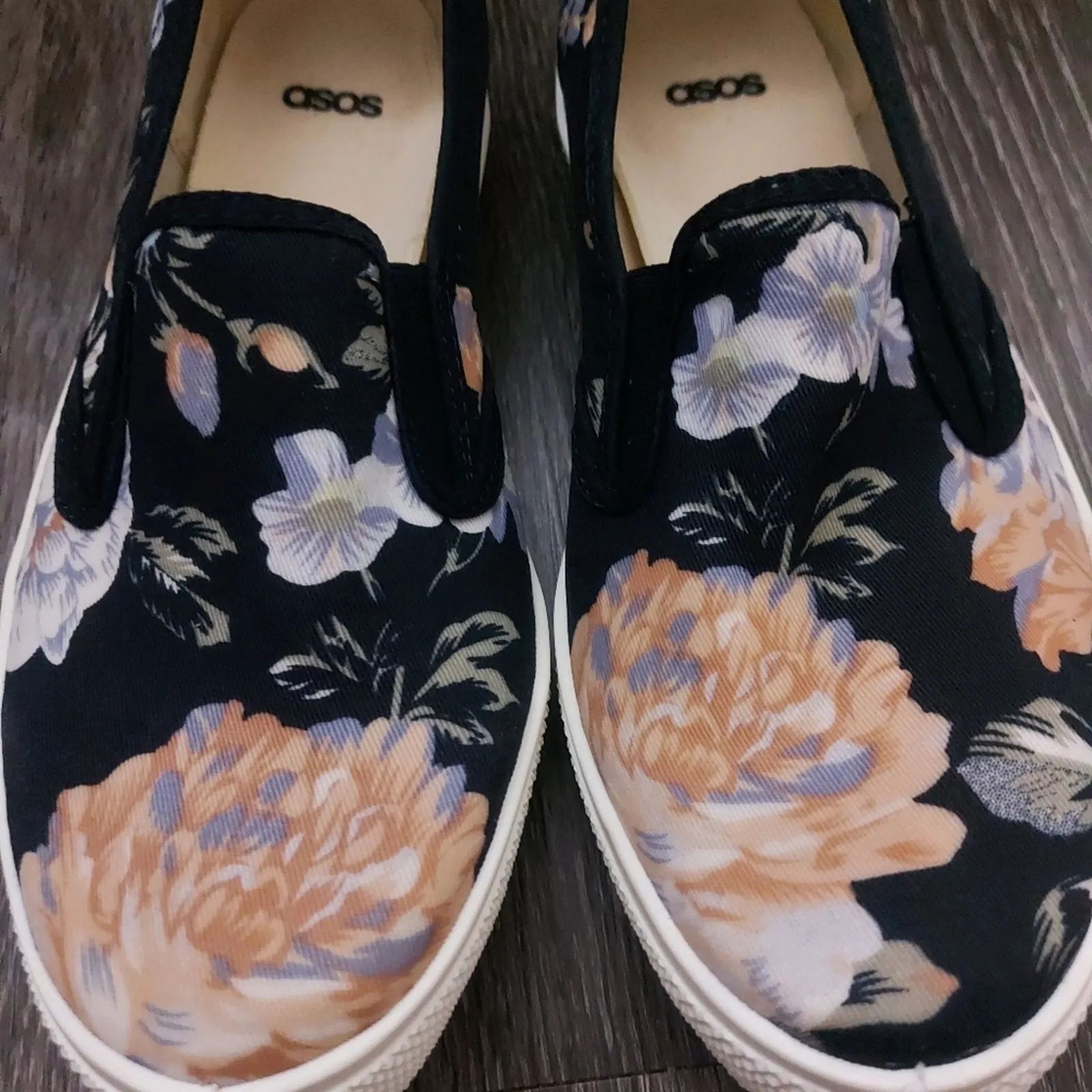ASOS Blue/Pink Floral Slip On Shoes 6 Skater Boho Coconut Girl Prints Twee Girly - Image 2