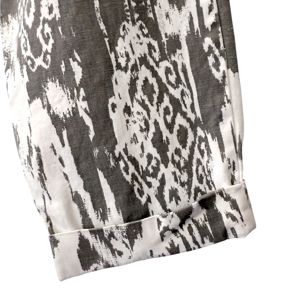 XCVI Gray and White Ikat Boho Mid Rise Cuffed Drawstring Pants Size Large - Image 8