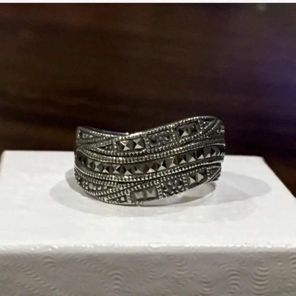 JUDITH JACK Marcasite Sterling Silver Ring Sz 8 - Image 10