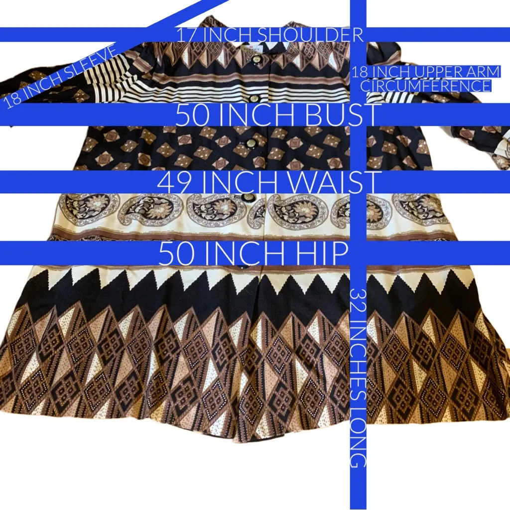 ROBERT TOO VINTAGE 1980'S BLACK & TAN PRINT LIGHTWEIGHT JACKET/BLOUSE (20P) Size 20W - Image 11