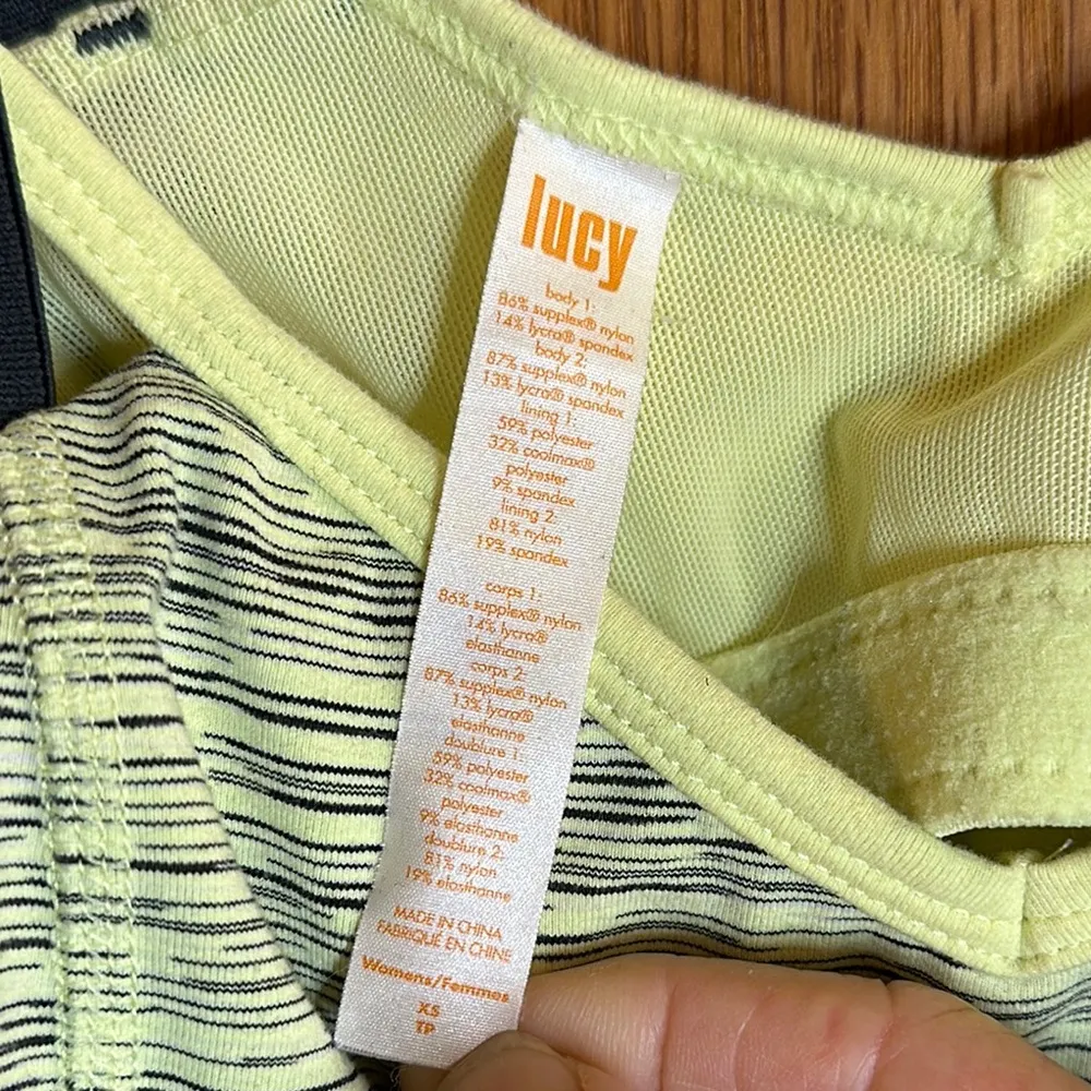 Lucy Black and Yellow Fitted Sleeveless Tank Top with Built in Shelf Bra Size XS - Image 2