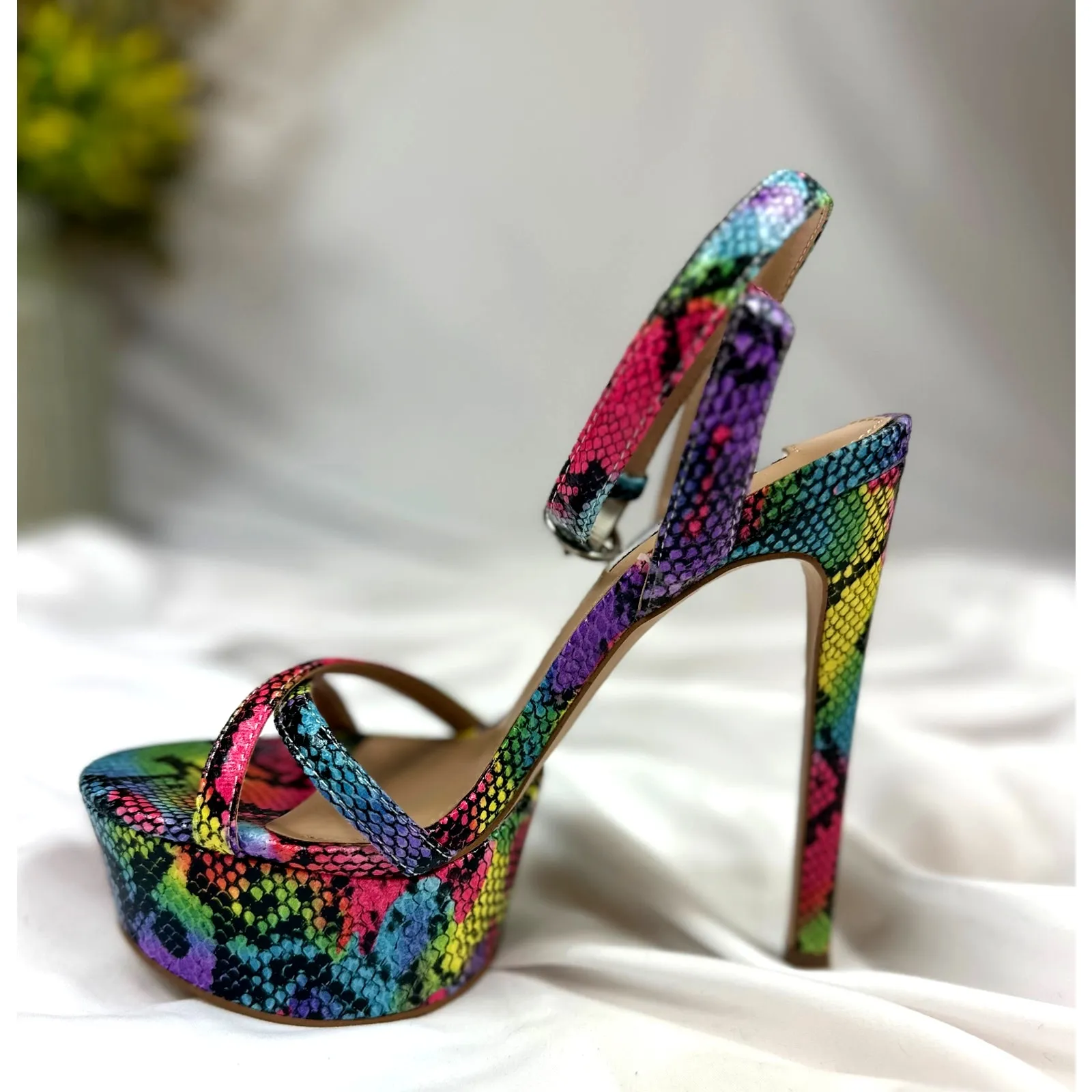 Steve Madden Marciana Snake Skin Multi Ankle Strap Open Toe High Heel Sandals 6 - Image 7