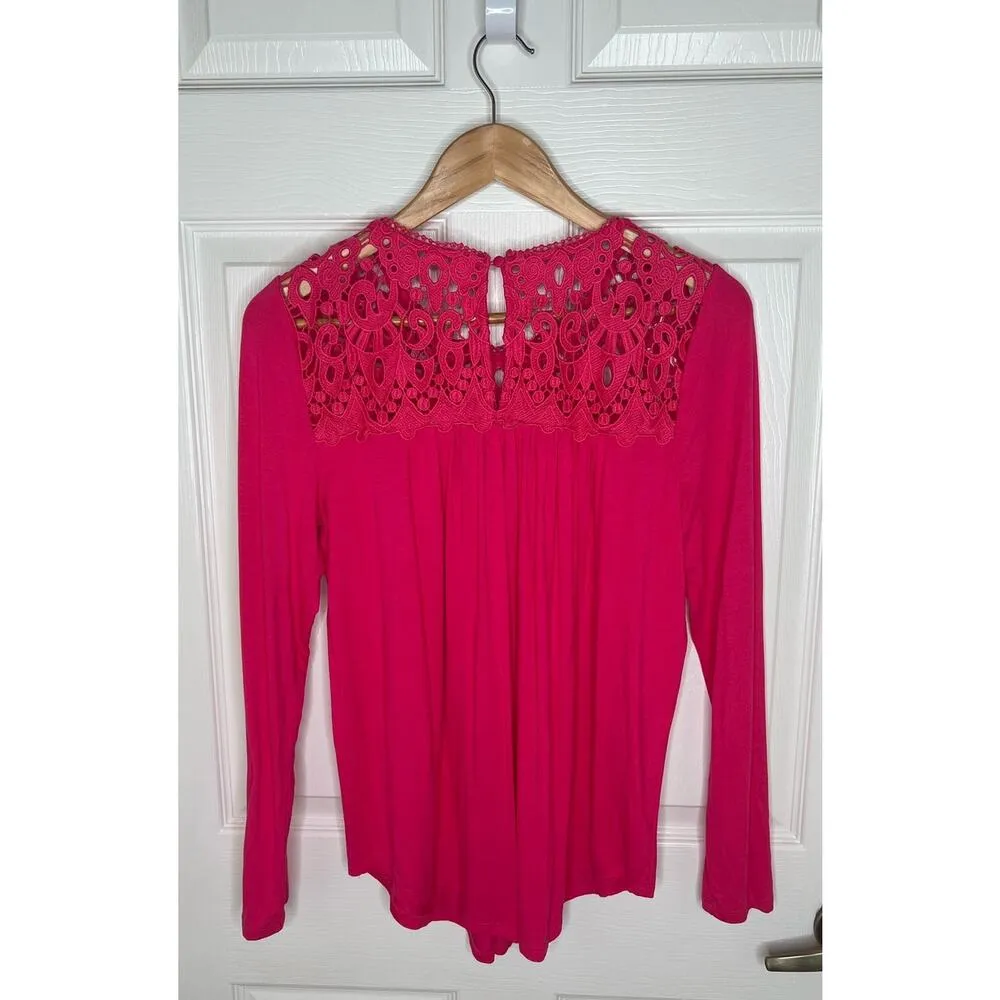 Philosophy Long Sleeve Magenta Pink Blouse Swing Top Lace Crochet Size Small - Image 6