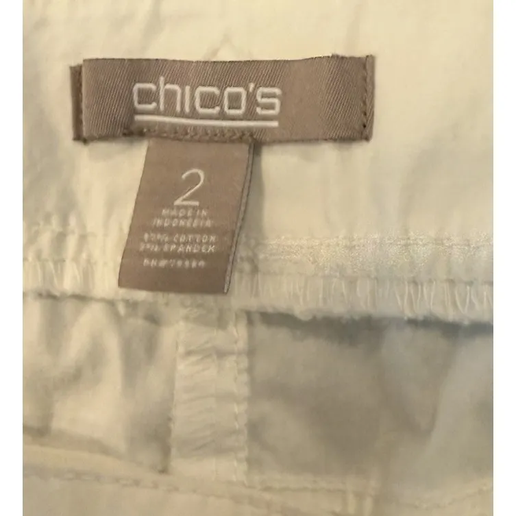 Chicos 2 US Large Womens White Cargo Cuffed Pants Pockets Beach Preppy Boho - Image 6