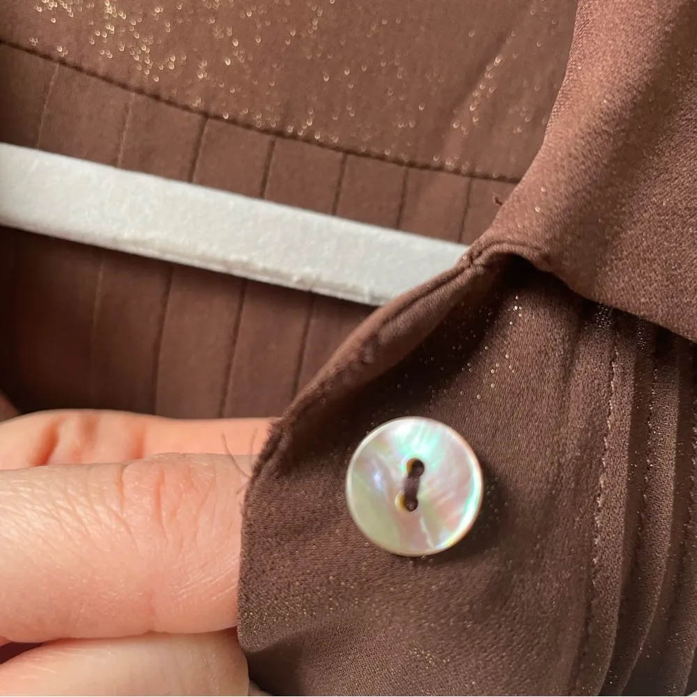 Nanette Lepore Fluted Sleeve Shimmer Brown Button Down Blouse - Image 8