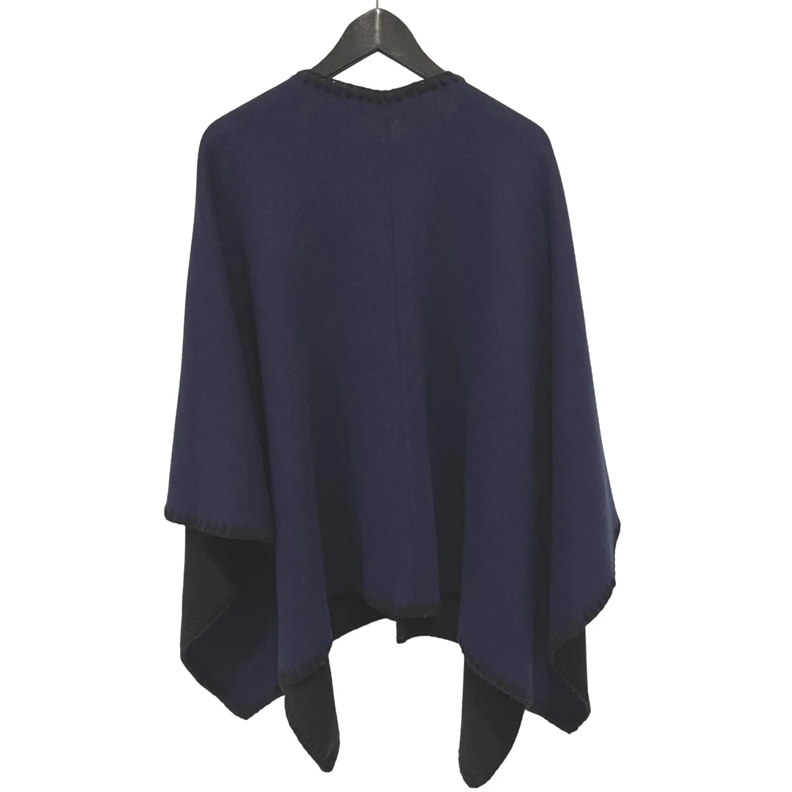 The Cashmere Project Navy Blue Black Trim Open Front Poncho Wrap Cape Shawl OS Size undefined - Image 3
