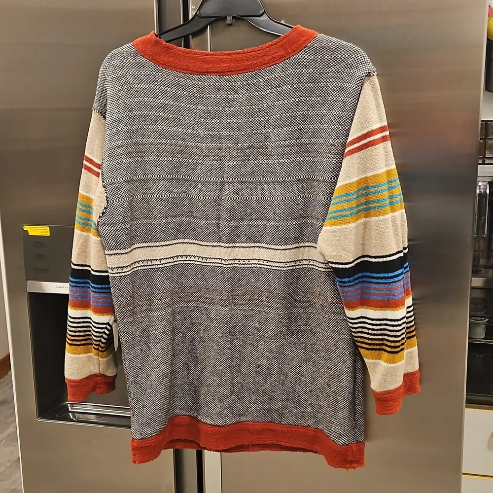 💕FREE PEOPLE💕 Desert Rose Sweater Embroidered Longhorn Colorblock Knit Medium - Image 8