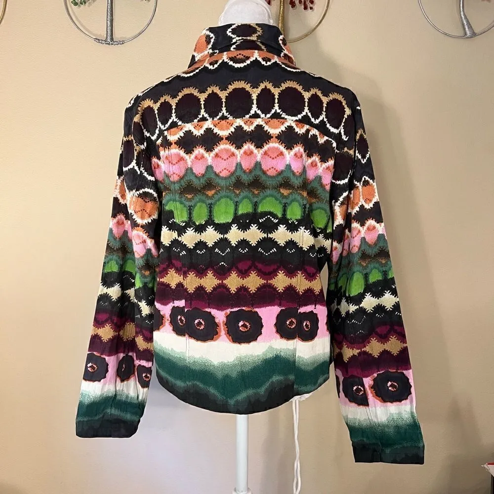 Shana K Dyed Denim Sequin Beaded Lightweight Jacket Shacket Small Green - Image 3