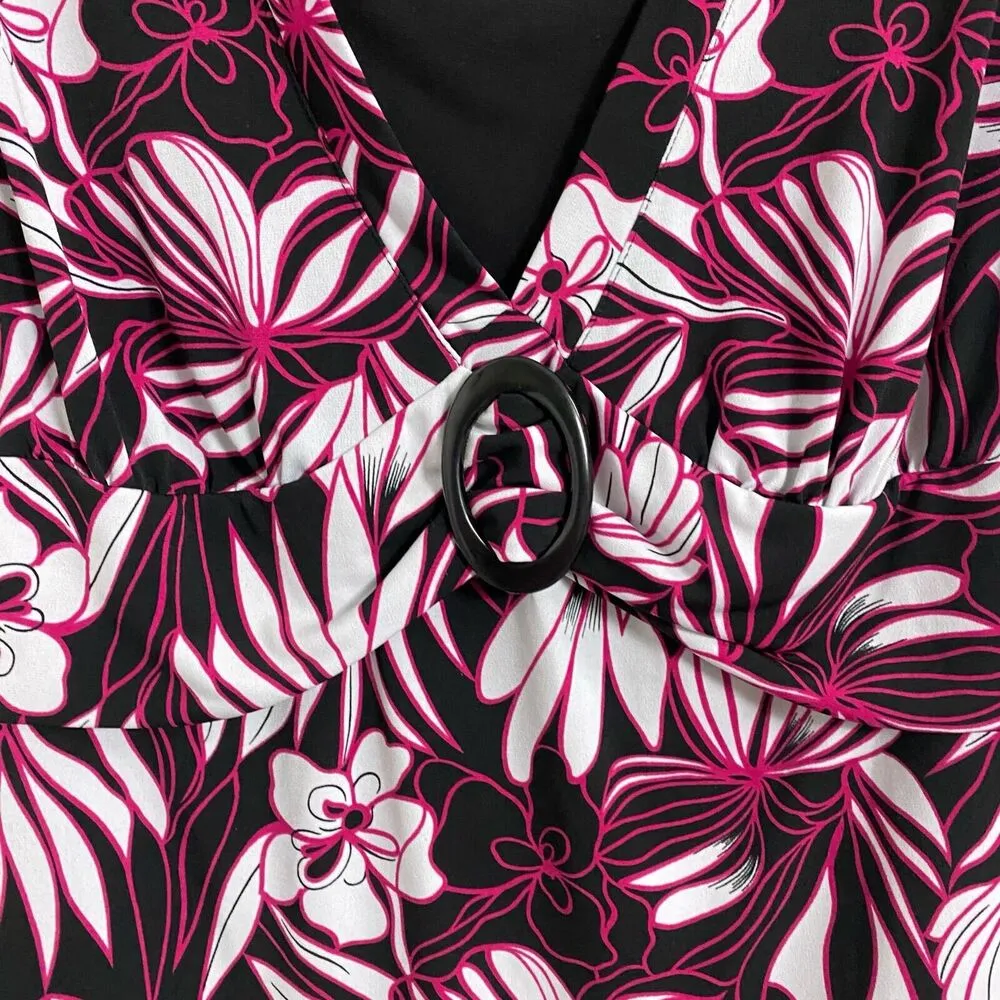 Briggs New York Women's Plus Size 2X Black White/Pink Floral Print Blouse - Image 7