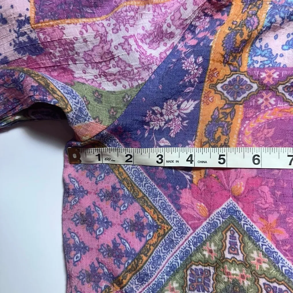 Boho Bohemian peasant top shirt blouse abstract mandala hippie flower child top - Image 3