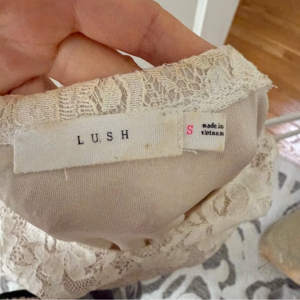 Lush women’s Cream Lace mini Dress Cottagecore boho size small - Image 5