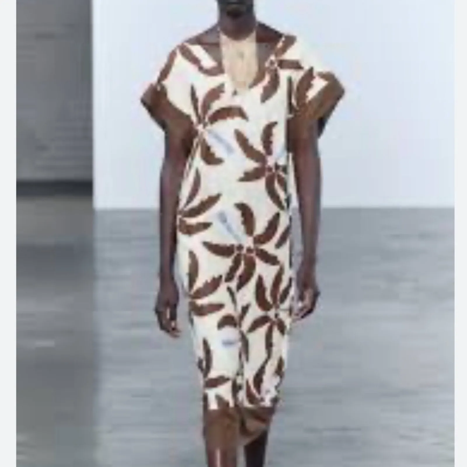 Zara Linen Blend V-Neck Tunic Palm Tree Tropical Dress W-921 Sz L - Image 7