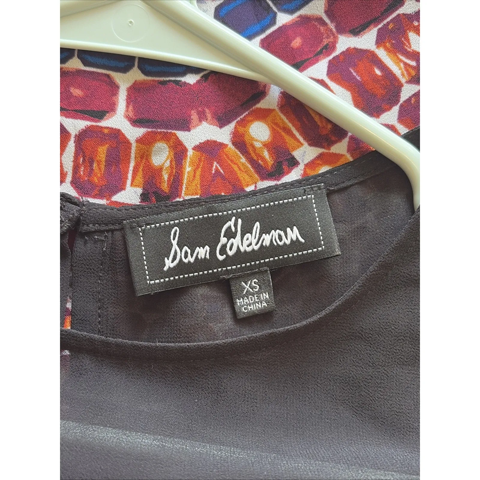 Sam Edelman Black Multicolor Jewel Gem Stone Chiffon Mini Shift Dress‎ Womens XS - Image 7