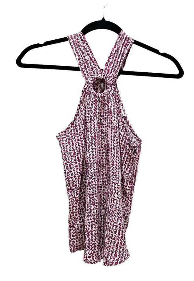 Maeve by Anthropologie Mica Keyhole Halter Style Pink Gometric Print Blouse Sz 0 - Image 3