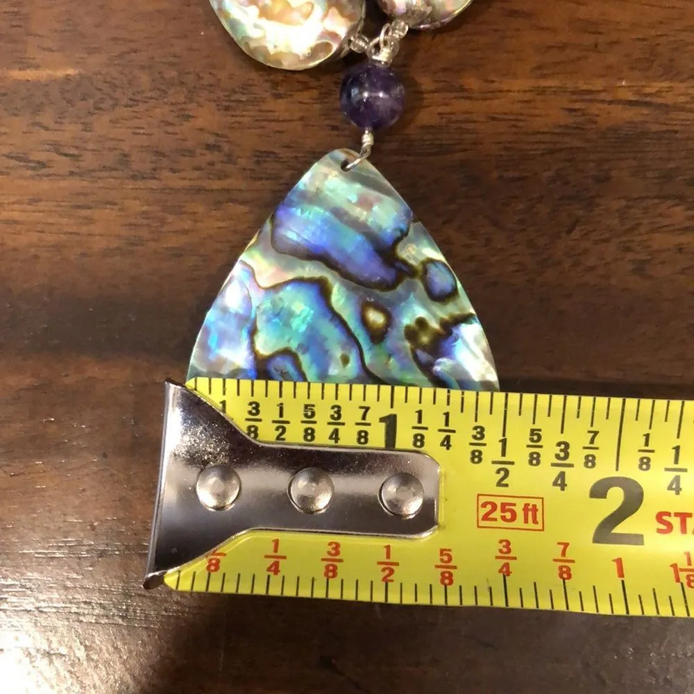 Vintage Abalone Amethyst Crystal Necklace with Abalone Teardrop Pendant - Image 4