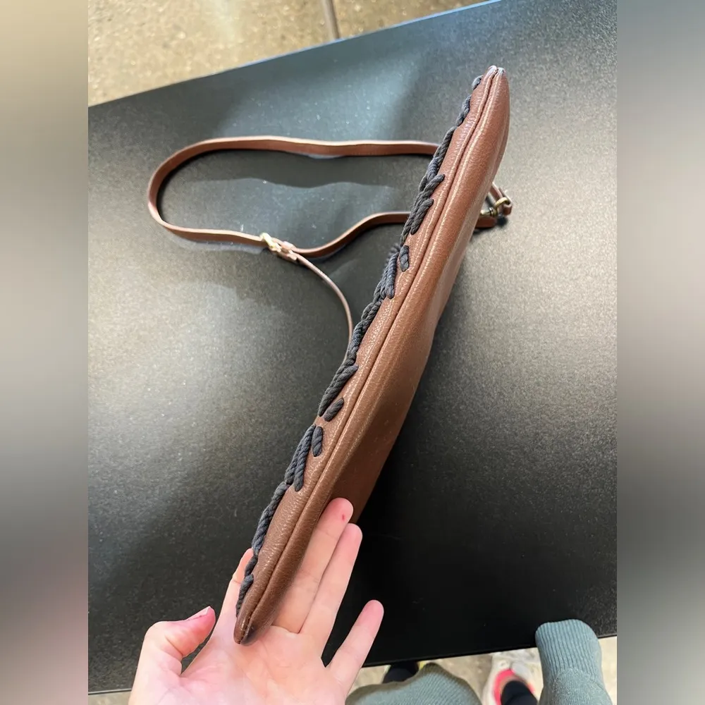 Chico's Crisscross Crossbody Leather Bag Brown and Black Cord - Image 6