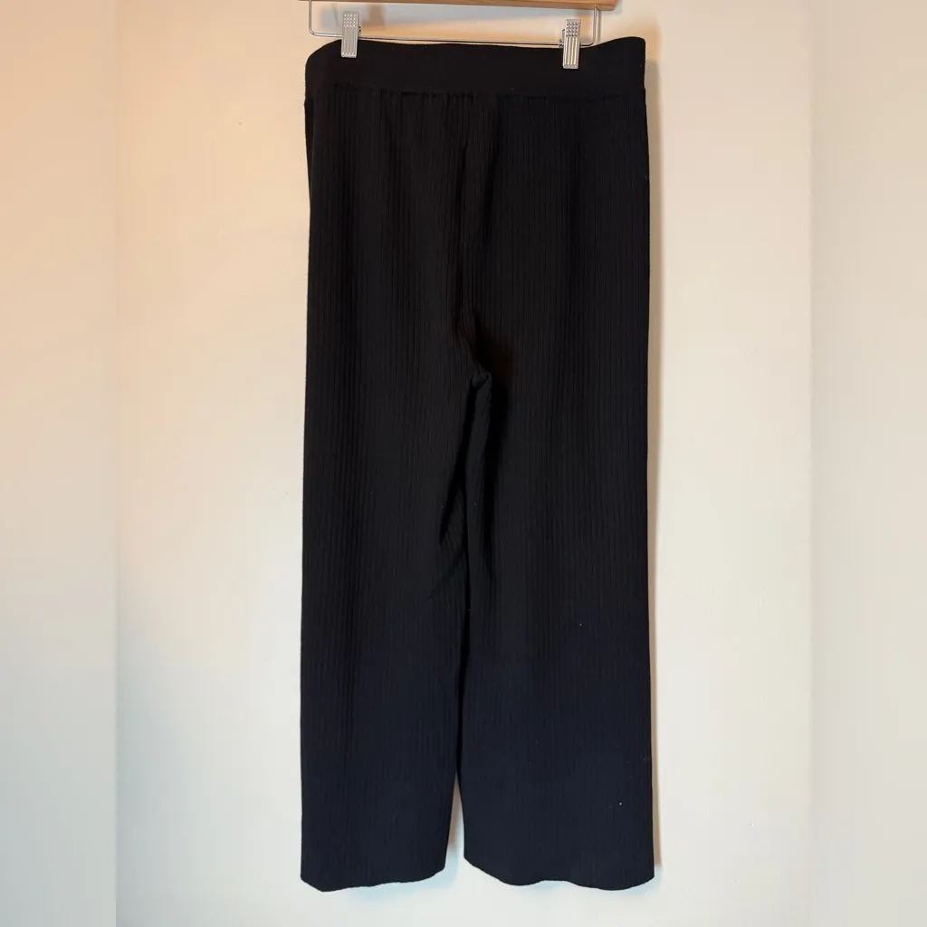 Cyrus Black Ribbed Knit Wide Leg Pants Womens M Pull On Cropped Stretch Lounge - Image 7