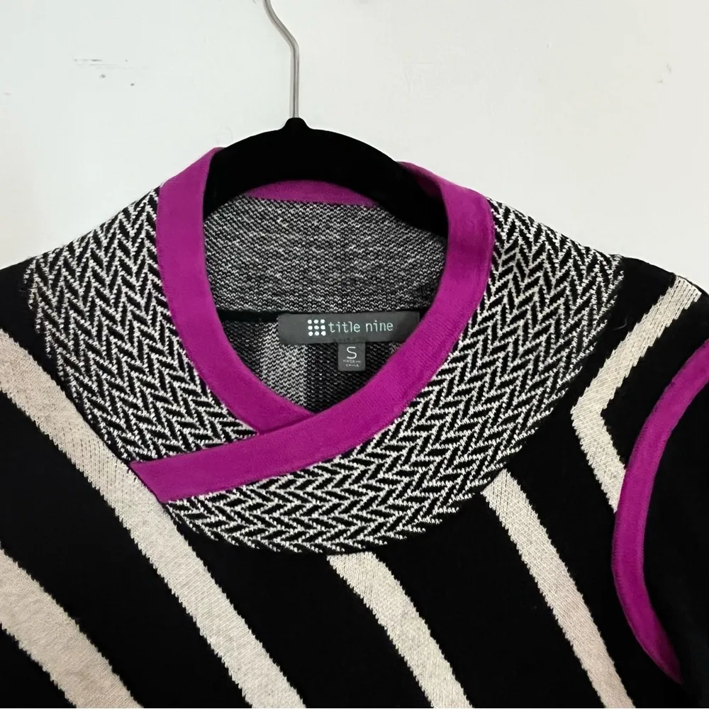 Title Nine Brazen Tunic Sweater Dress Merino Wool Size Small Black White Purple - Image 4