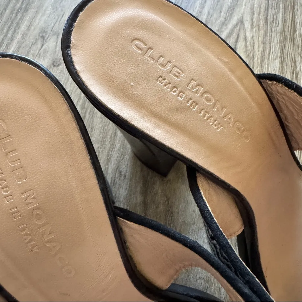 Club Monaco Black White Leather Strappy Heels Womens 9.5 Slip On Mule Classic - Image 4
