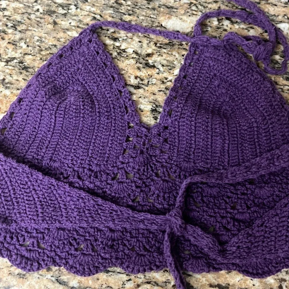 Womens Purple Crochet Handmade Festival Boho Gypsy Outdoor Crop Top One Size - Image 6