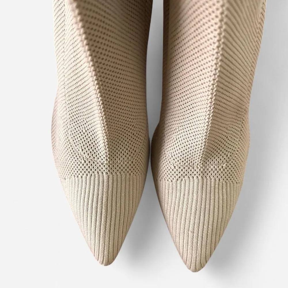 Marc Fisher nude Umair Pointed Toe knit flared heeled sock booties sz 6.5 - Image 5