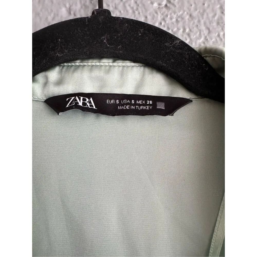 Women’s Zara Satin Shirt with Johnny Collar size S in Sage Green - Image 5