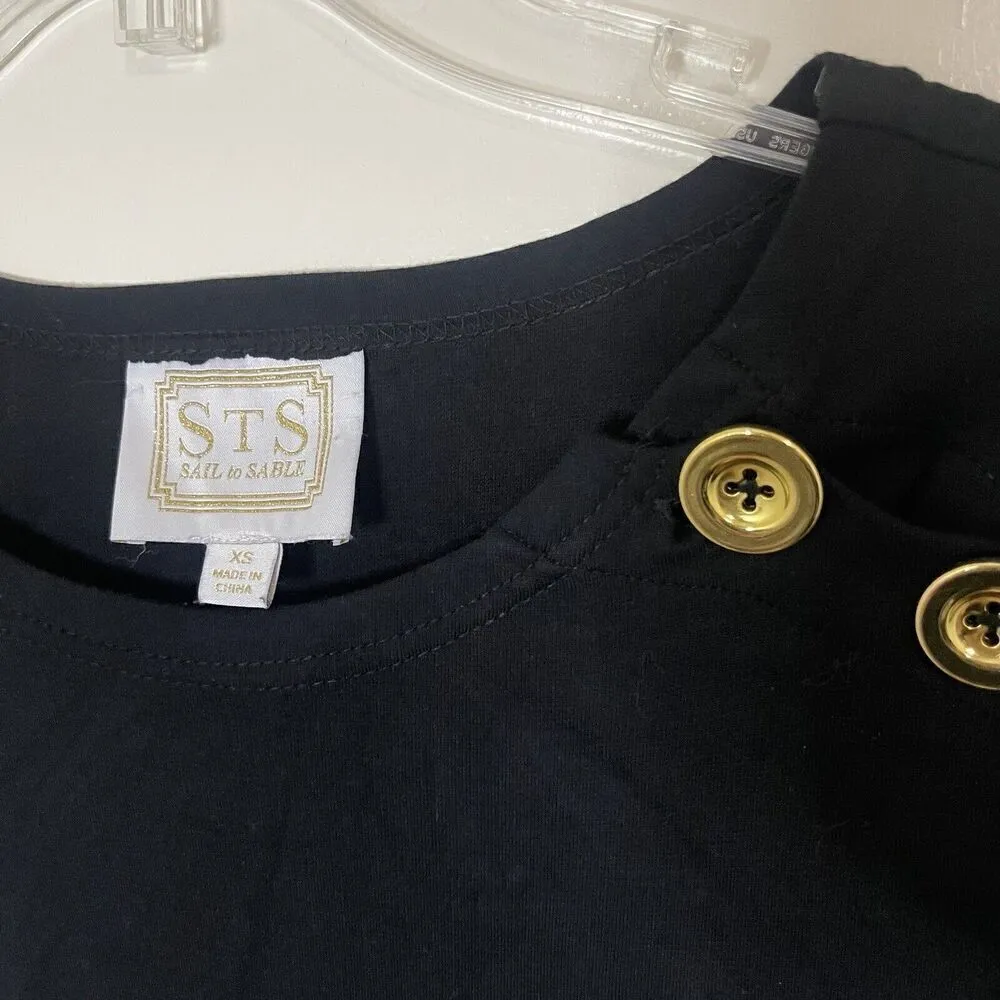 Sail to Sable black long sleeve knit dress gold button detail size XS - Image 3