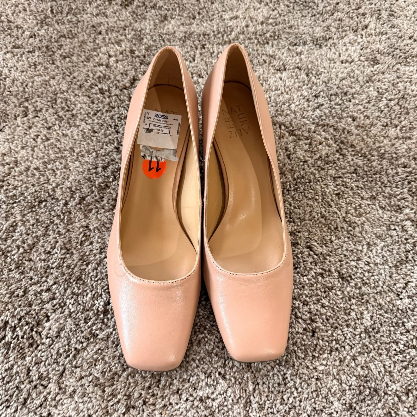 NWOB Naturalizer Warner Square Toe Block Heel Pumps Leather Peach Size 11 Career - Image 3