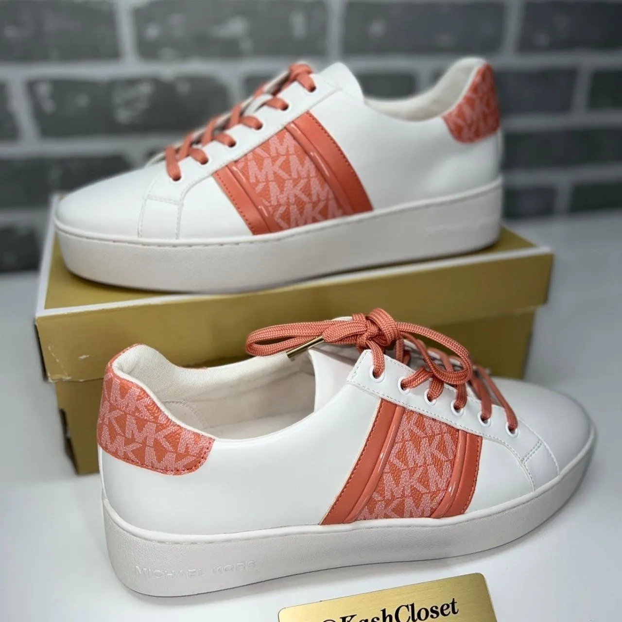 Michael Kors Sherbert Poppy Leather And Logo Stripe Sneaker - Image 2