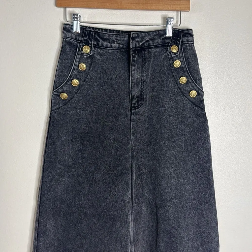 Free market flying tomatoes extreme wide leg dark sailor jeans size 27 Black - Image 3