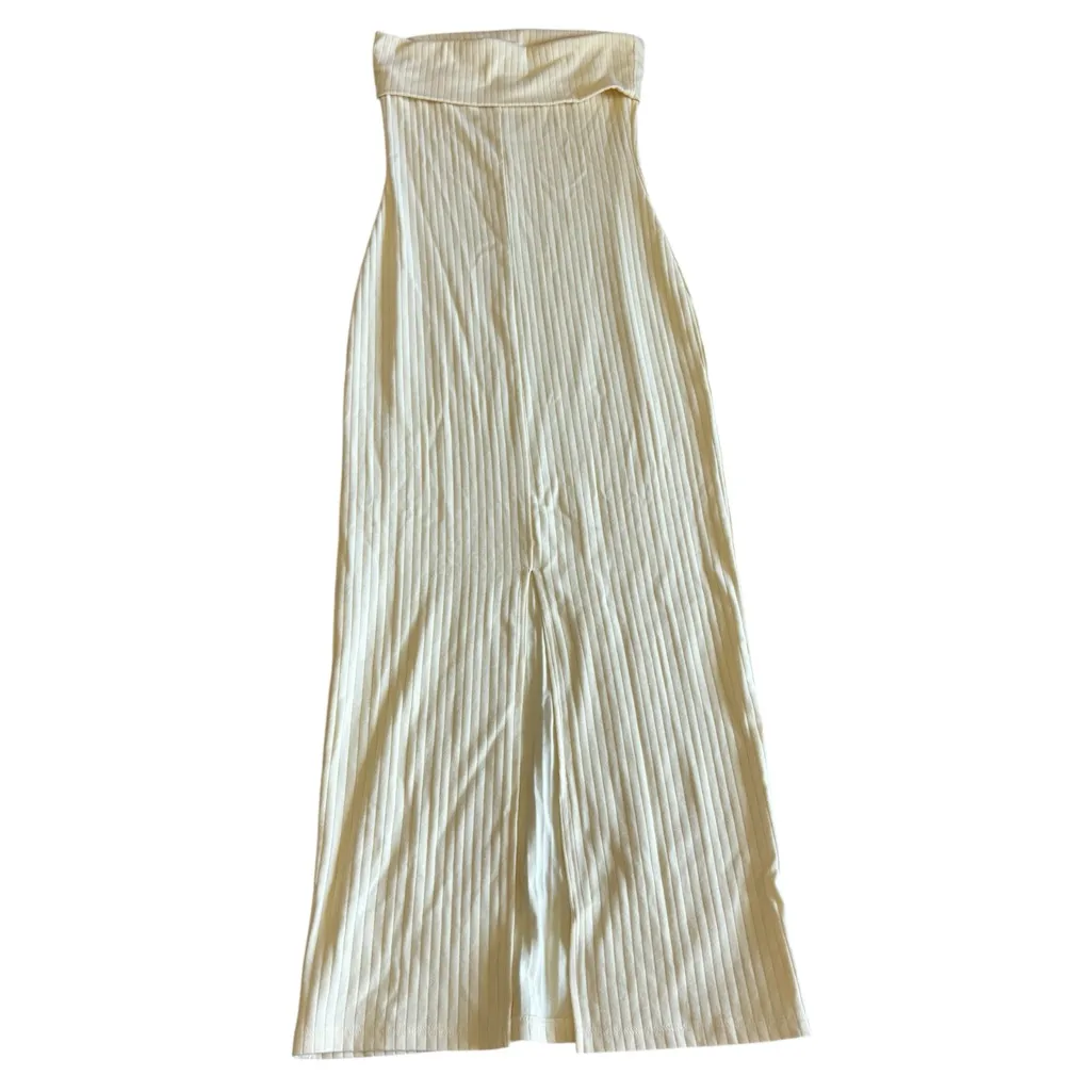 Wild Fable Cream Ribbed Strapless Dress - Image 2
