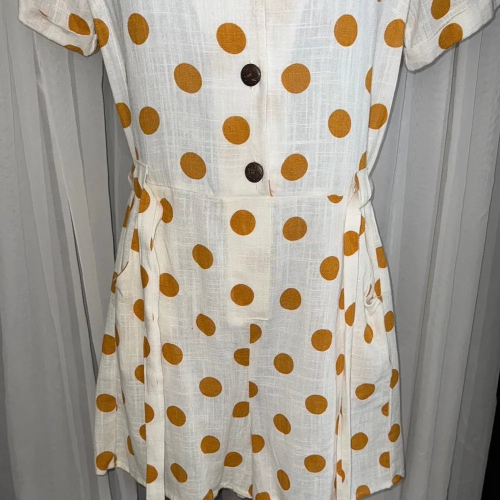 Monteau White and Yellow/ Orange  Polka Dot Romper - Image 7