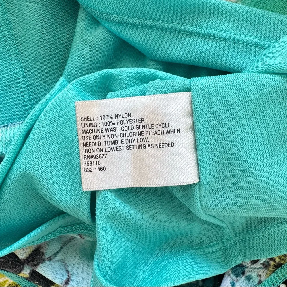 Worthington Abstract Floral Pleated Sleeveless Top Mesh Overlay Draped Neckline - Image 7