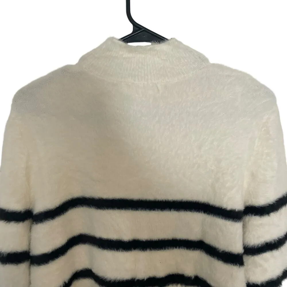 Bailey 44 Sundry Stripes Mock Neck Cozy Sweater in Oyster Fuzzy Size Small - Image 9