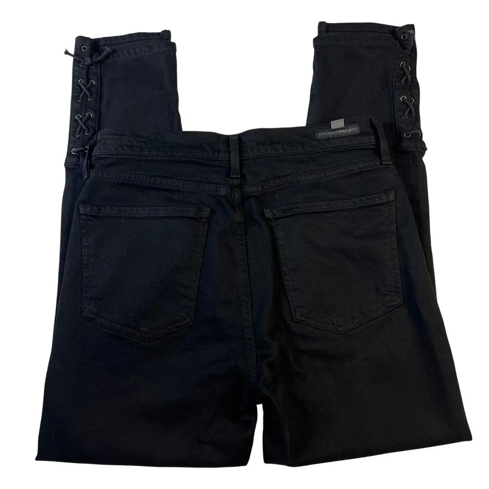 Citizens of Humanity Olivia High Rise Slim Lace Up Ankle Jeans Black Size 29 - Image 6