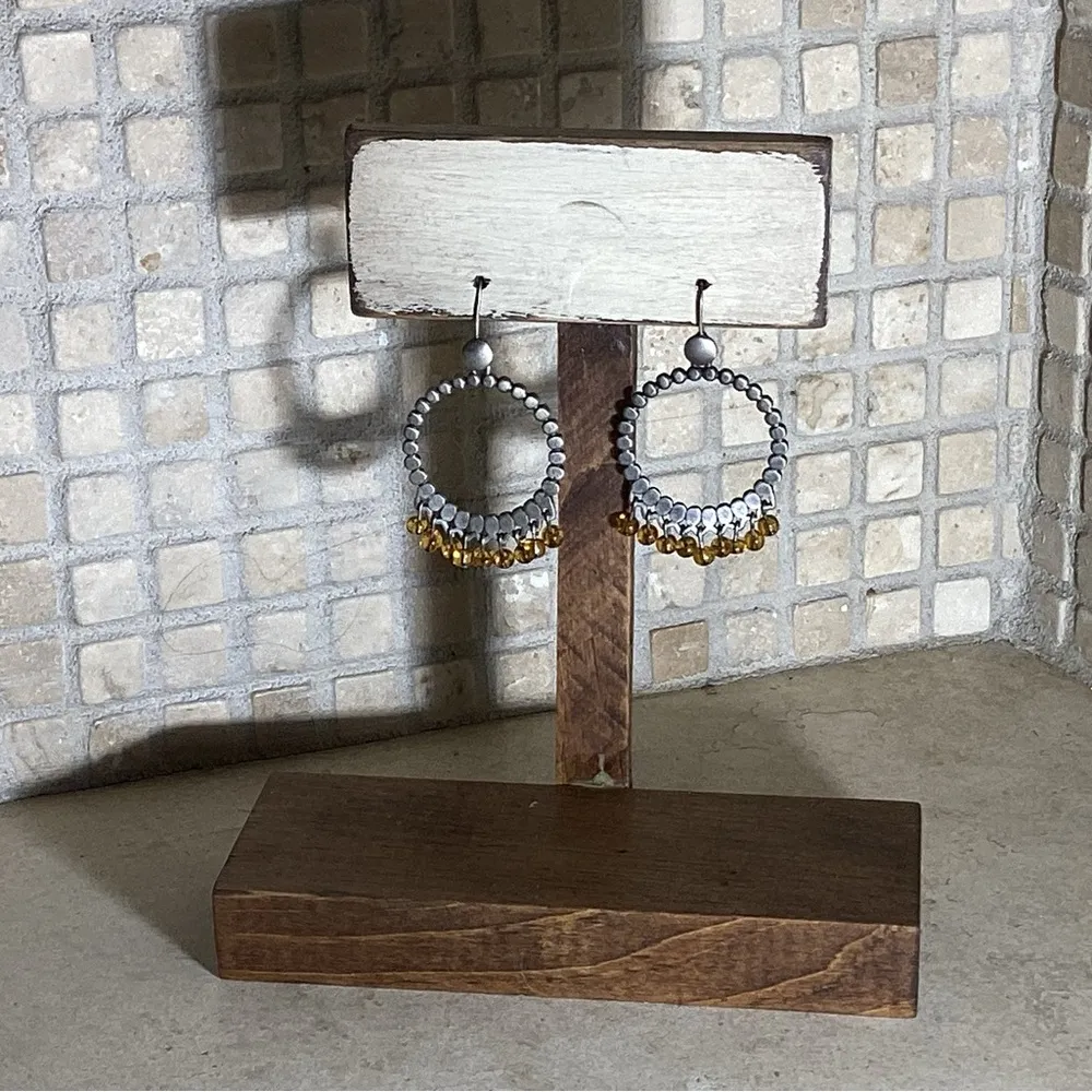 Nickel w/Amber Beads. Pierced Earrings Silver - Image 3