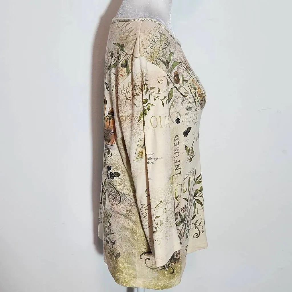 Christopher & Banks Cream Print Tee Size Medium Tuscan Print Top - Image 5