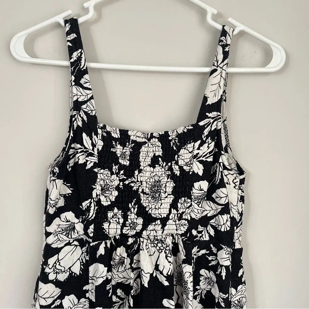 Old Navy Black Floral Linen Blend Midi Dress Size Small Fit & Flare - Image 6