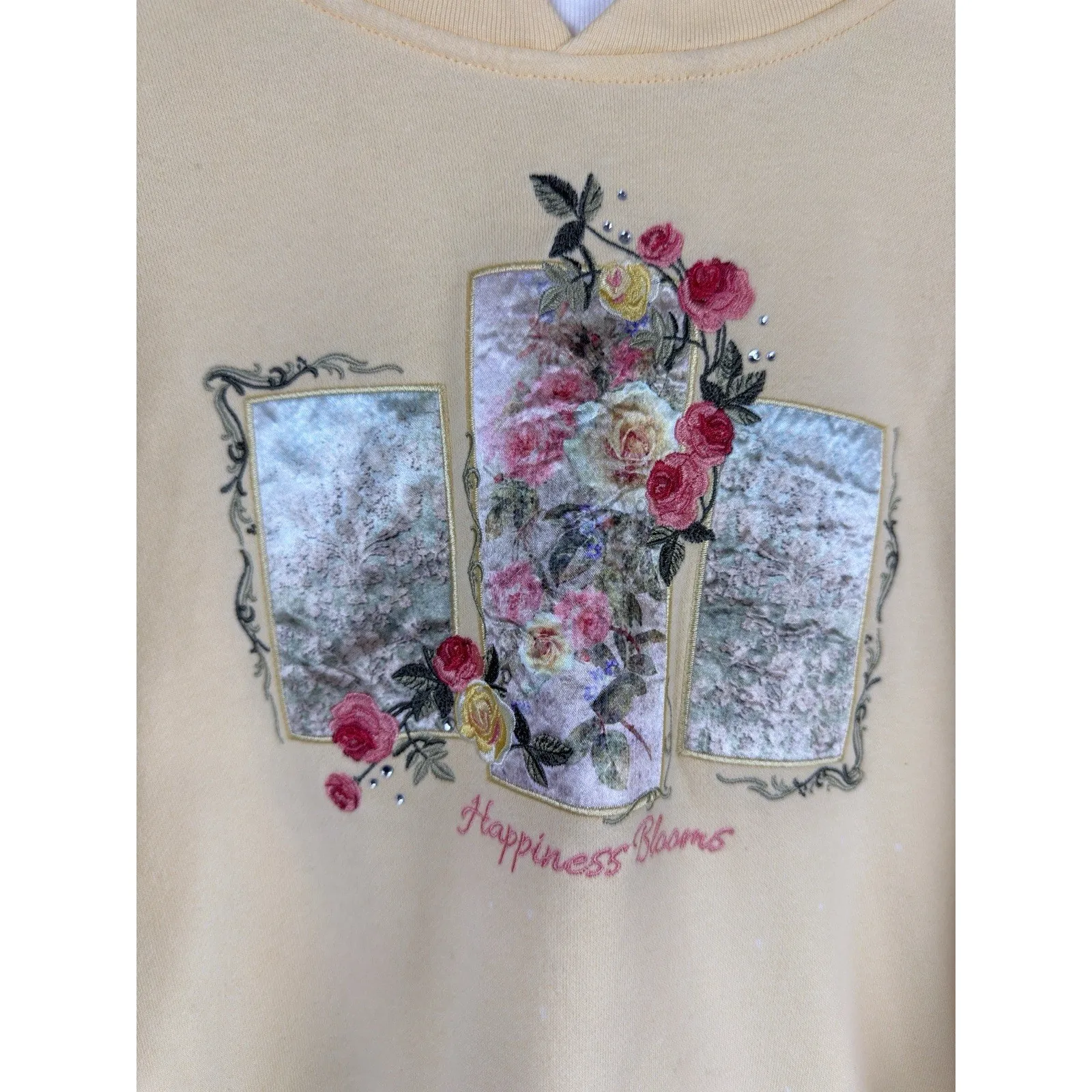 Vintage Breckenridge Yellow Floral Embroidered Crew Neck Sweatshirt Size XL - Image 3