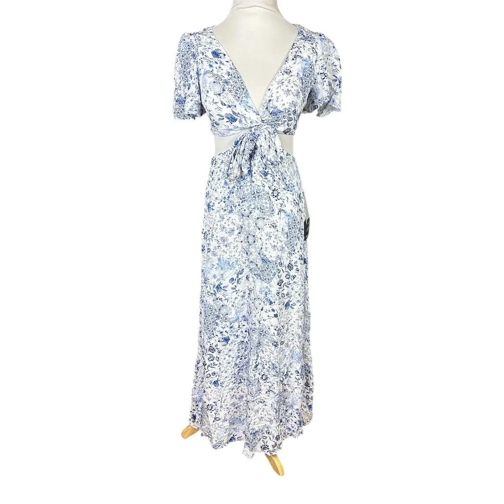 NWT Lulus Women's Stroll the Avenues White Floral Print Tie-Front Maxi Dress S - Image 4