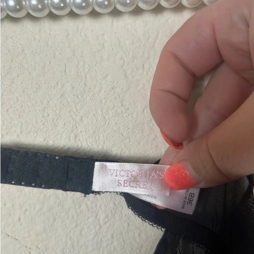 Y2K Victoria's Secret Lingerie Top Size 36B Sheer Black Pink Sequins Sexy Girly - Image 3