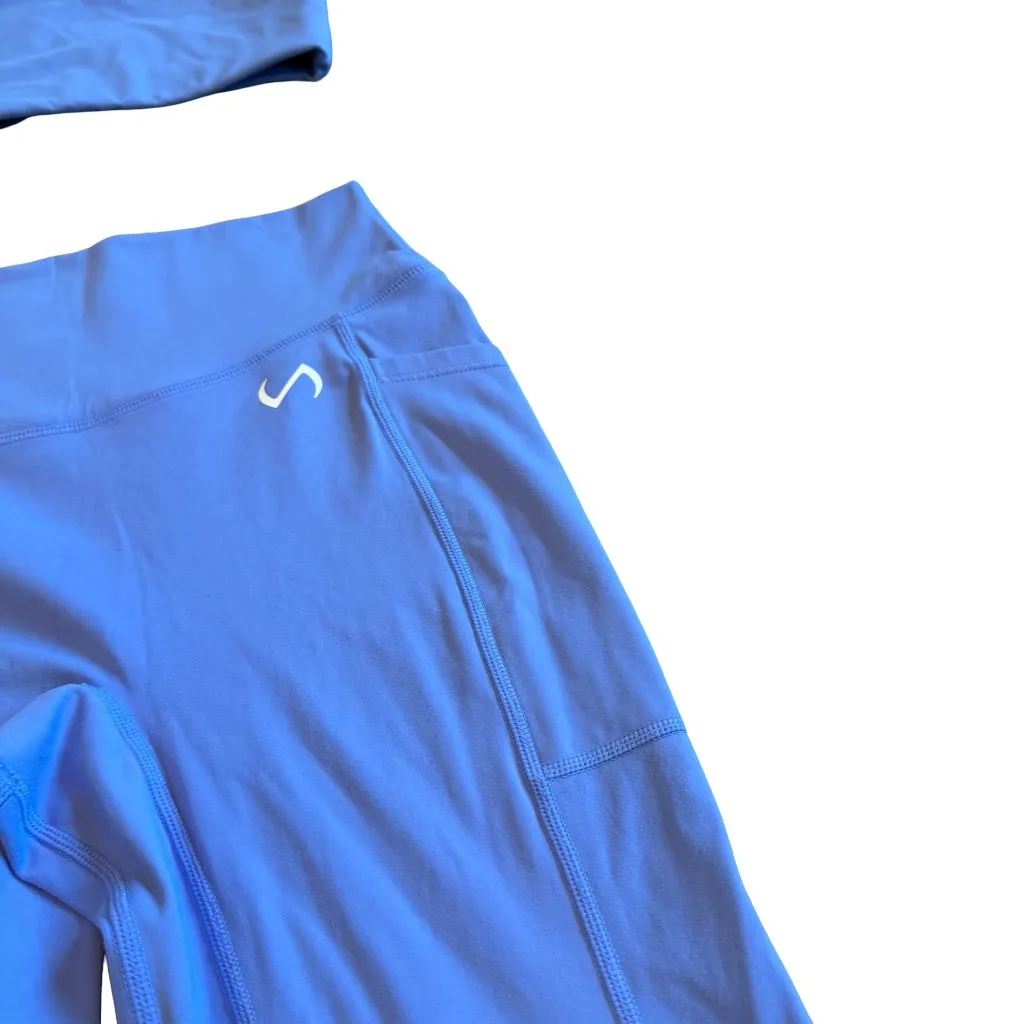 TLF Take Life Further Two Piece Workout Set Athletic Leggings Bra Top Sz Medium Blue - Image 5