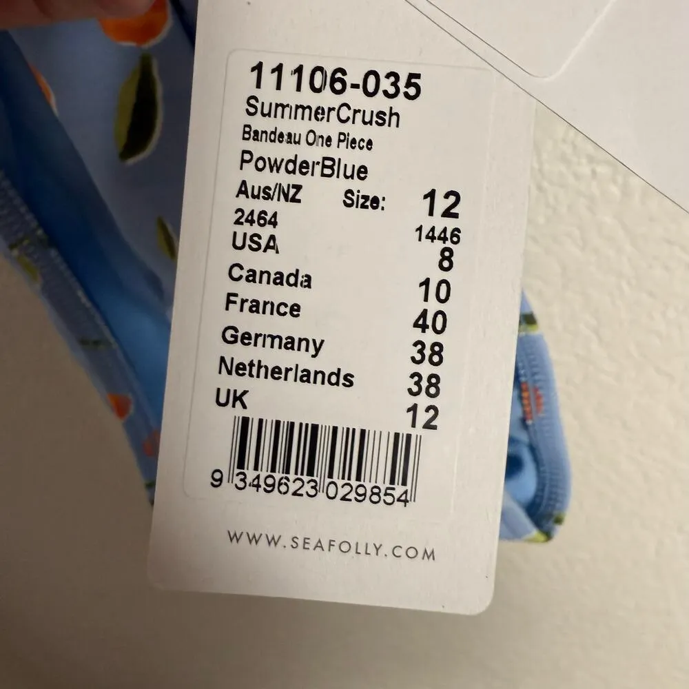 Seafolly Summer Crush Bandeau Halter Blue Citrus Fruit One Piece Swimsuit Size 8 - Image 12