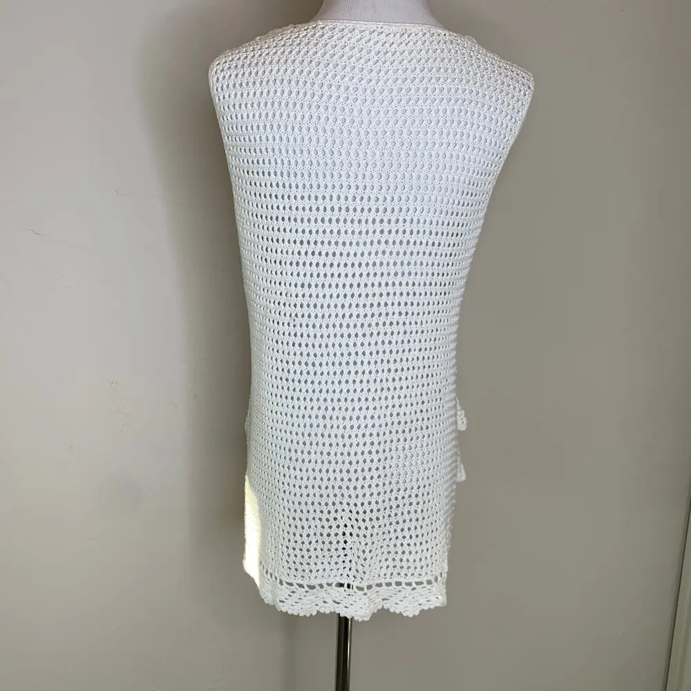 Y2k Cream Open Weave Tie Front Sweater Vest Small/ Medium - Image 2